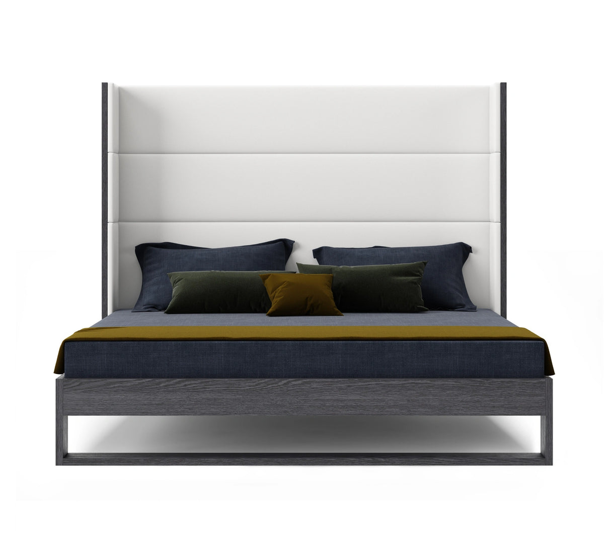 Heloise - Contemporary White Leather & Grey Elm Trim Bed