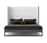Heloise - Contemporary White Leather & Grey Elm Trim Bed