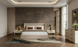 Kiro + Lago - Modern Tan Fabric + Faux Travertine 4-Piece Bedroom Set