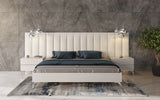 Angela - Italian Modern White Eco Leather 4-Piece Bedroom Set and Wings