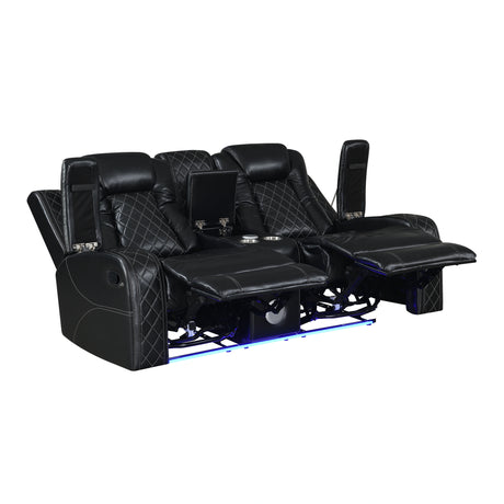 Orion Ii Console Loveseat W/ Dual Recliners-Black