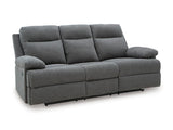 Side-Swipe Reclining Sofa with Drop Down Table