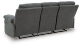 Side-Swipe Reclining Sofa with Drop Down Table