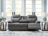 Side-Swipe Reclining Sofa with Drop Down Table