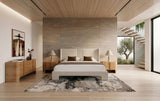 Newhart - Modern Beige Fabric + Natural Oak 4-Piece Bedroom Set