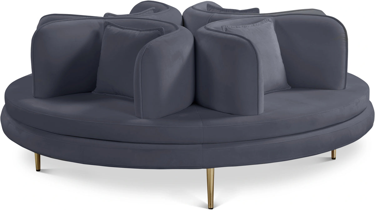 Circlet Grey Velvet Round Sofa Settee