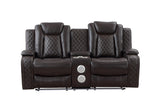 JOSHUA LEATHER CONSOLE LOVESEAT W/ DUAL RECLINERS-DK BROWN