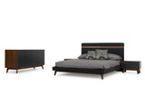 Dali Mid-Century Grey Fabric & Walnut Bed