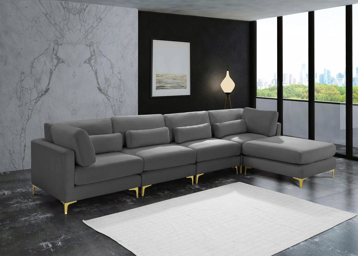 Julia Grey Velvet Modular Sectional (5 Boxes)