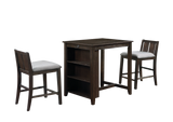 HESTON 36" STORAGE COUNTER TABLE SET W/2 CHAIRS-CHERRY