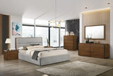 Dustin - Modern Grey Fabric & Walnut Trimmed Bed