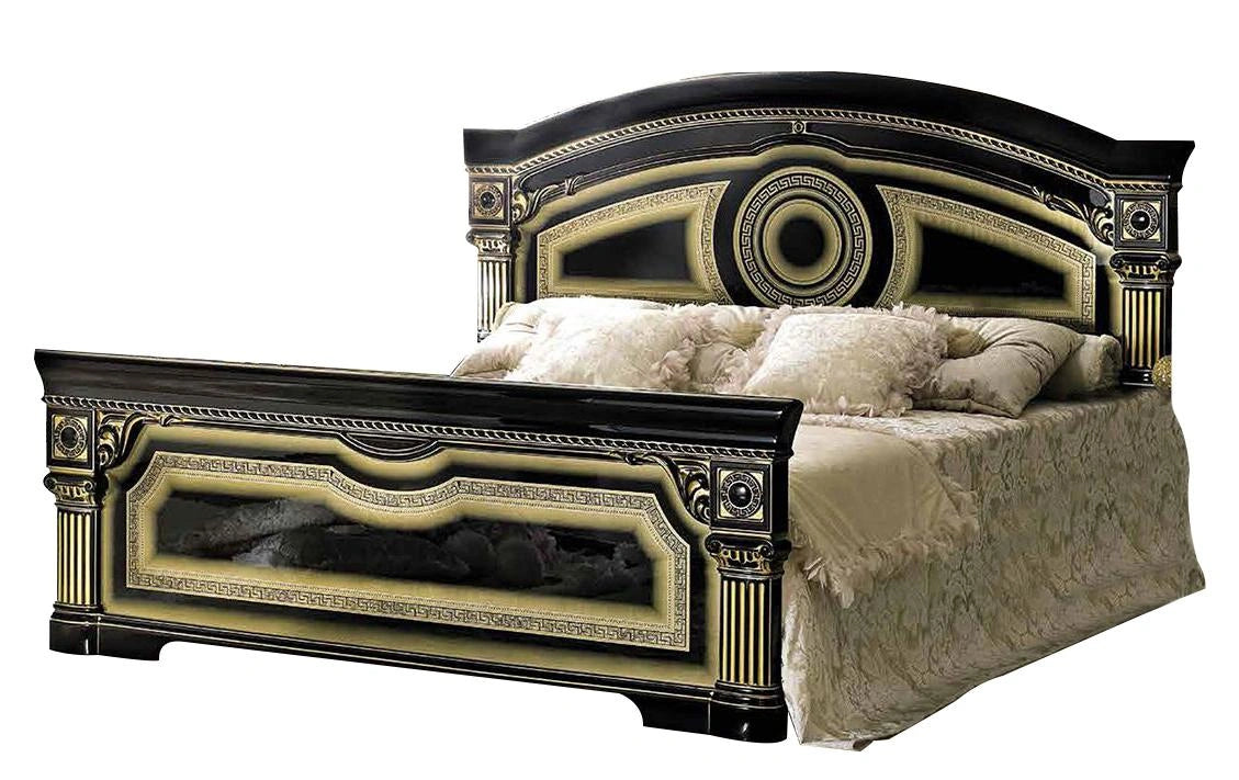 ESF Furniture Aida King Panel Bed in Black w/ Gold