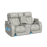 Prime Time P3 3PC Living Room Set with 7 Colors LED in Leather Gel Light Grey-Sofa, Loveseat & Recliner