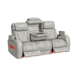 Prime Time P3 Sofa with DDT, 3.0 Table, 7 Colors (LED and Cup Holders), Reading Light, Vibration, speaker, and Heat Massage in Leather Gel Light Grey