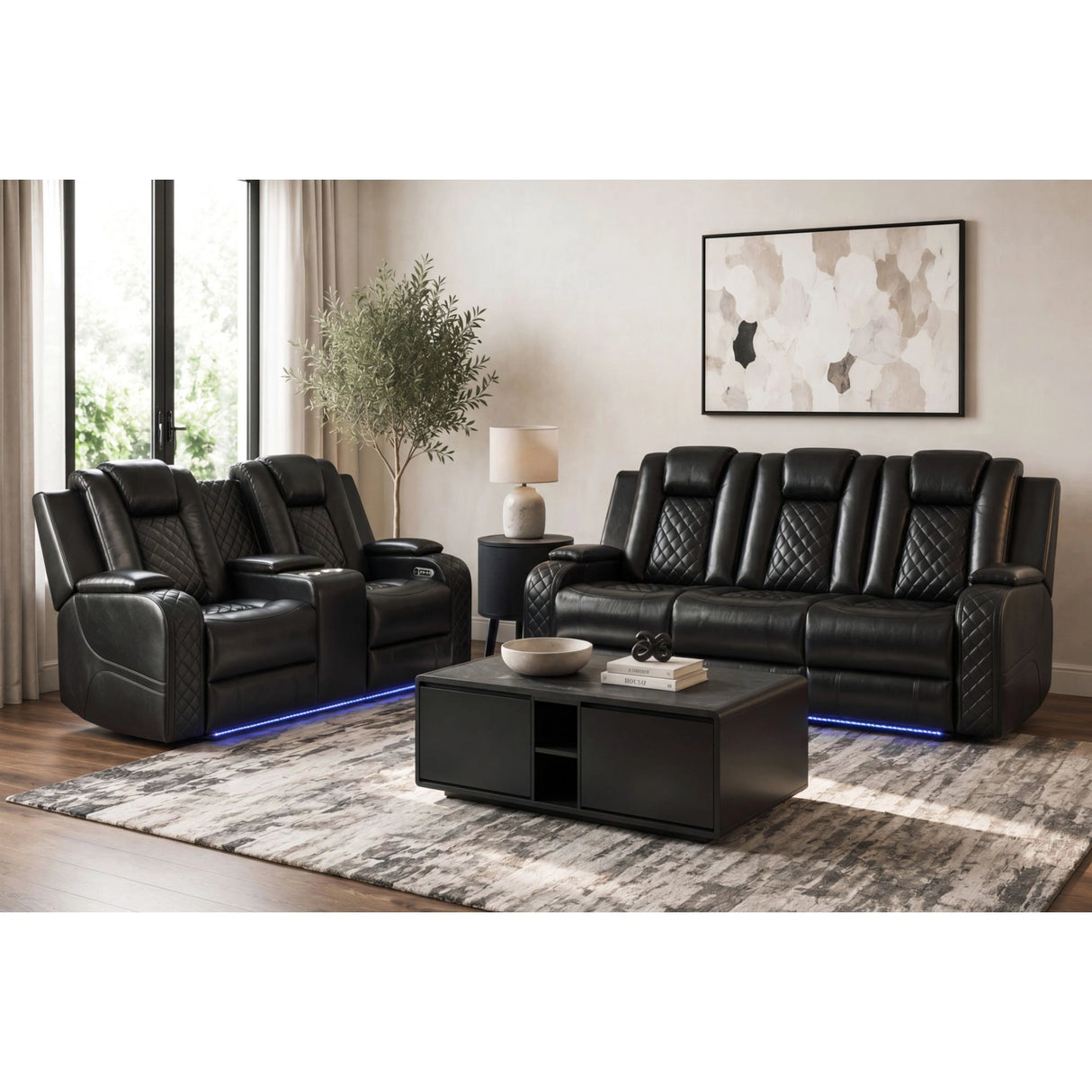 Carlo Power Motion Loveseat with Power Headrest, Console and LED