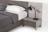 Bronx Italian Modern Faux Concrete & Grey Bed + 2 Nightstands Set