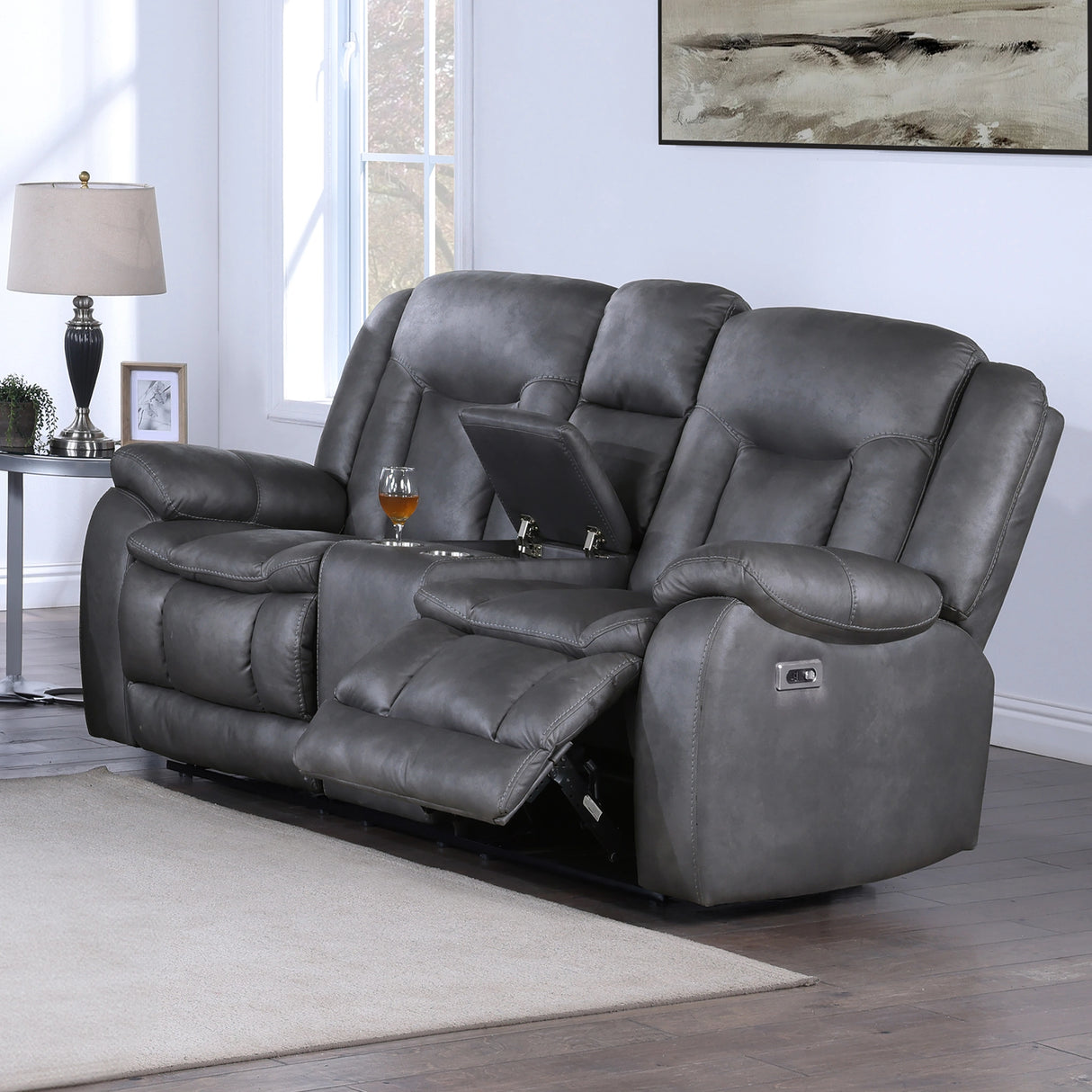 Morello Console Loveseat W/Pwr Fr-Gray