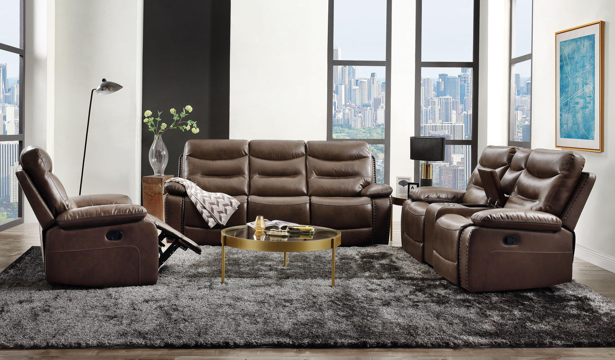 Aashi Brown Leather-Gel Match Sofa (Motion) - galleria furniture outlet