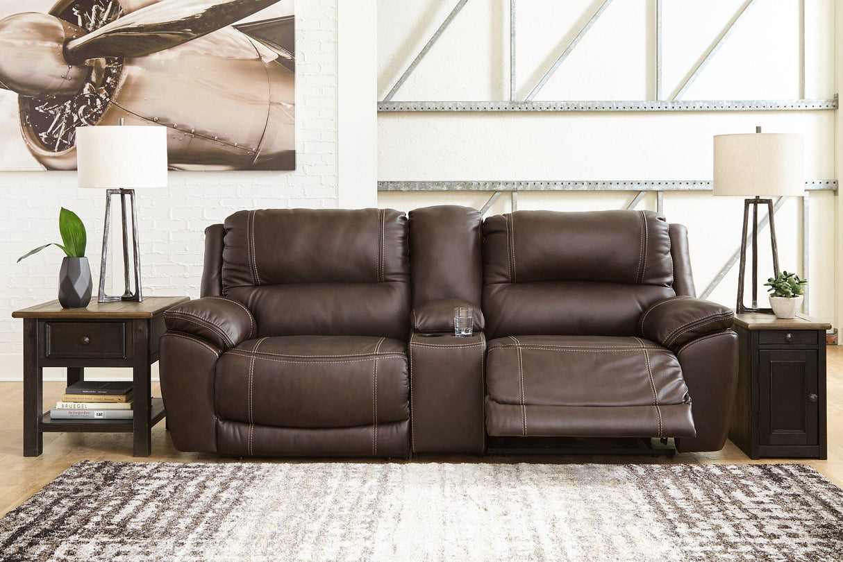 Dunleith Power Reclining Loveseat with Console - galleria furniture outlet