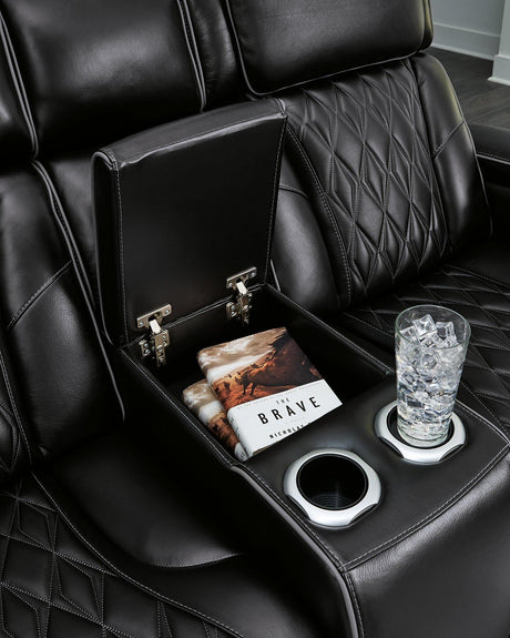 Boyington Power Reclining Loveseat with Console - galleria furniture outlet