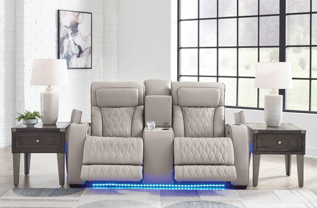 Boyington Power Reclining Loveseat with Console - galleria furniture outlet