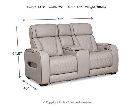 Boyington Power Reclining Loveseat with Console - galleria furniture outlet