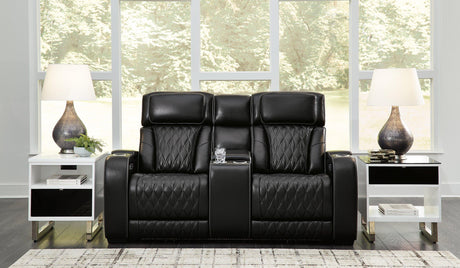 Boyington Power Reclining Loveseat with Console - galleria furniture outlet