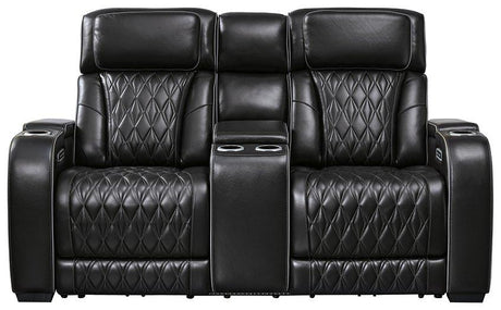 Boyington Power Reclining Loveseat with Console - galleria furniture outlet