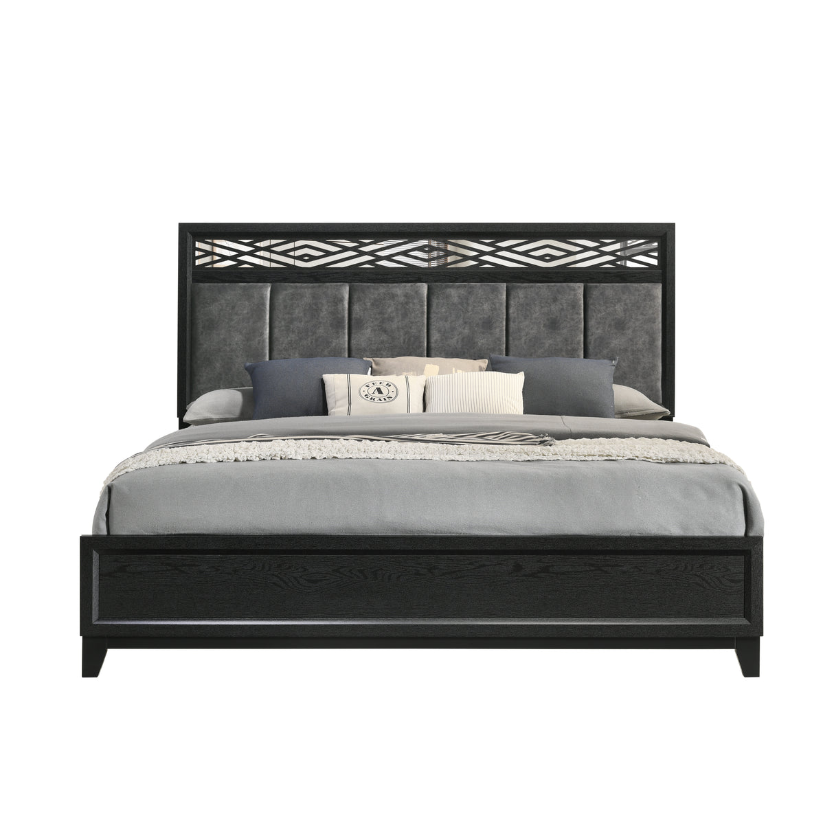 Obsidian 5/0 Q Headboard, Footboard & Slats-Black