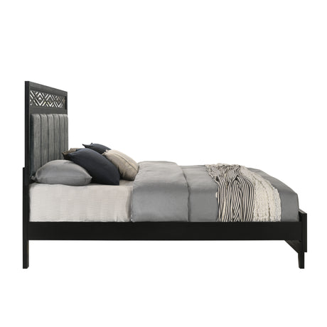Obsidian 5/0 Q Headboard, Footboard & Slats-Black