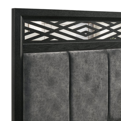 Obsidian 5/0 Q Headboard, Footboard & Slats-Black