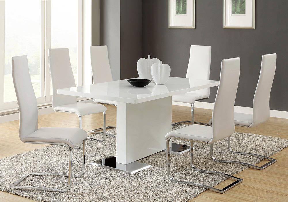 Anges T-shaped Pedestal Dining Table Glossy White