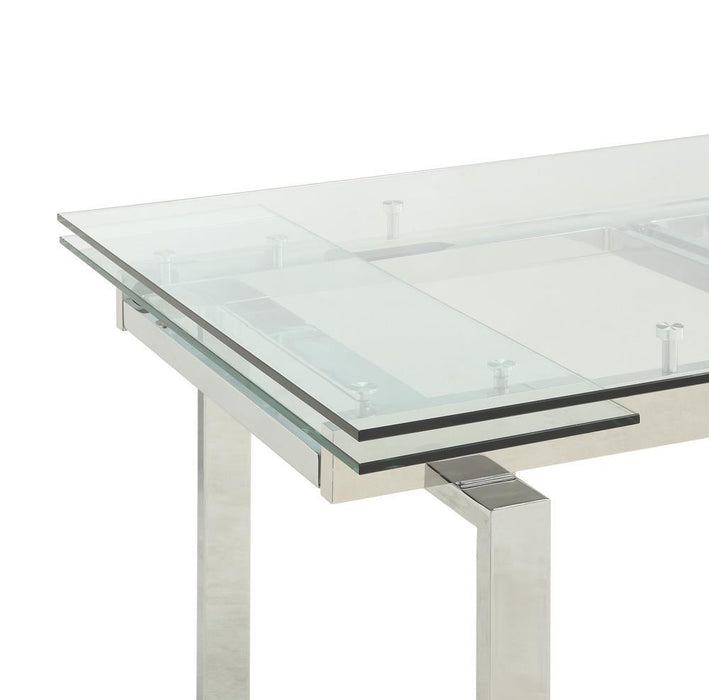 Wexford Glass Top Dining Table with Extension Leaves Chrome