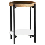 Adhvik Round Accent Table with Marble Shelf Natural and Black