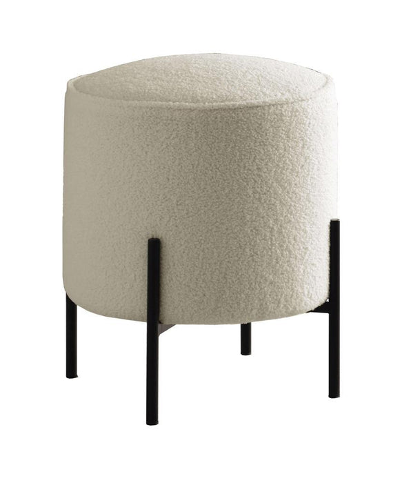 Basye Round Upholstered Ottoman Beige and Matte Black