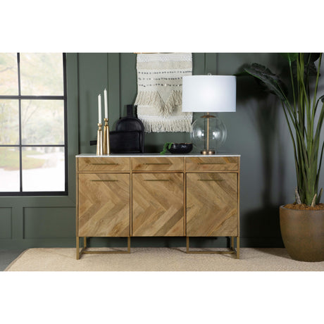 Keaton 3-door Accent Cabinet with Marble Top Natural and Antique Gold image