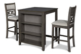 Gia 3 Pc 30" Storage Counter Table & 2 Chairs-Gray