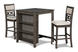 Gia 3 Pc 30" Storage Counter Table & 2 Chairs-Gray