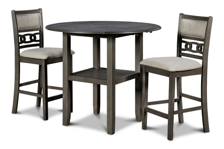 Gia 3 Pc 42" Counter Drop Leaf Table & 2 Chairs-Gray