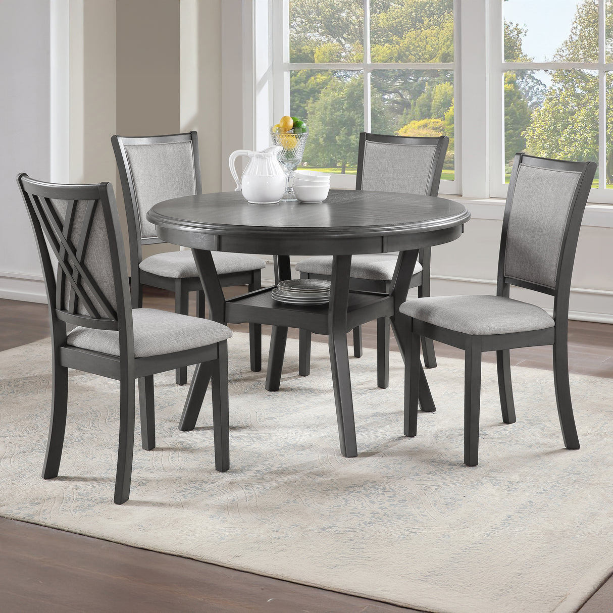Amy 5 Pc 47" Round Dining Set-Gray