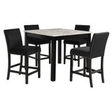 Celeste 5Pc 42" Marble Finish Counter Table & 4 Chairs-Black