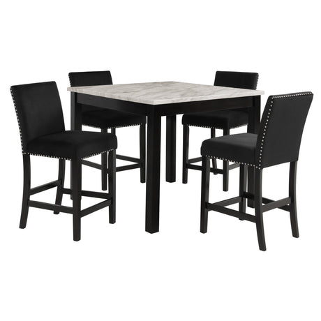 Celeste 5Pc 42" Marble Finish Counter Table & 4 Chairs-Black