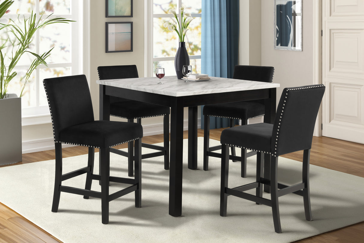 Celeste 5Pc 42" Marble Finish Counter Table & 4 Chairs-Black