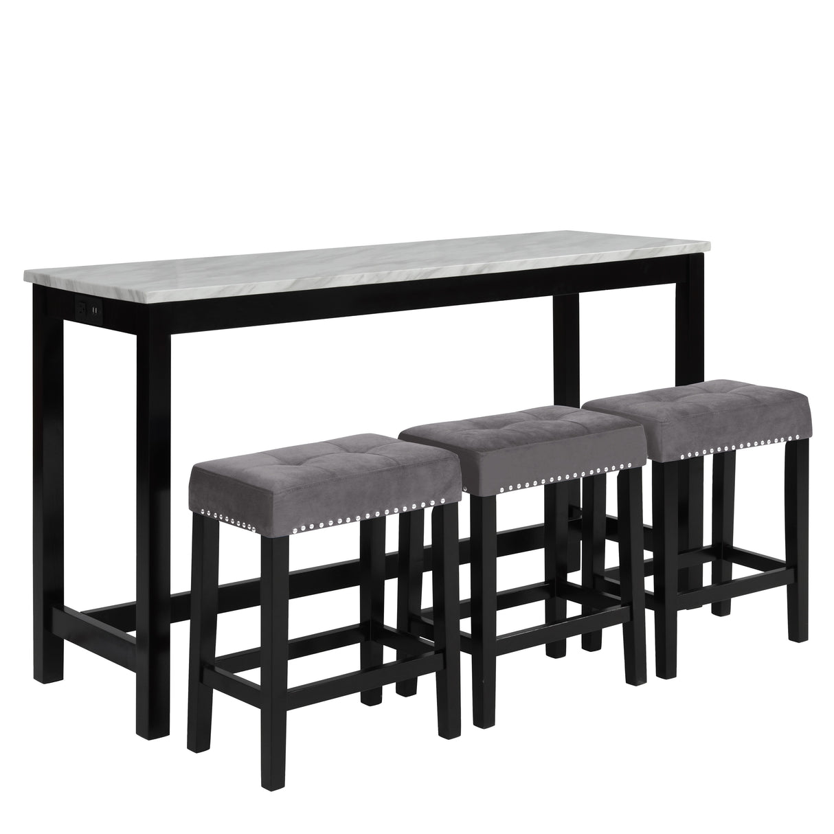 Celeste Theater Bar Table W/ 3 Stools-Gray