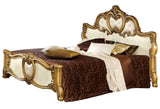 ESF Furniture Barocco King Leather Panel Bed in Ivory w/ Gold