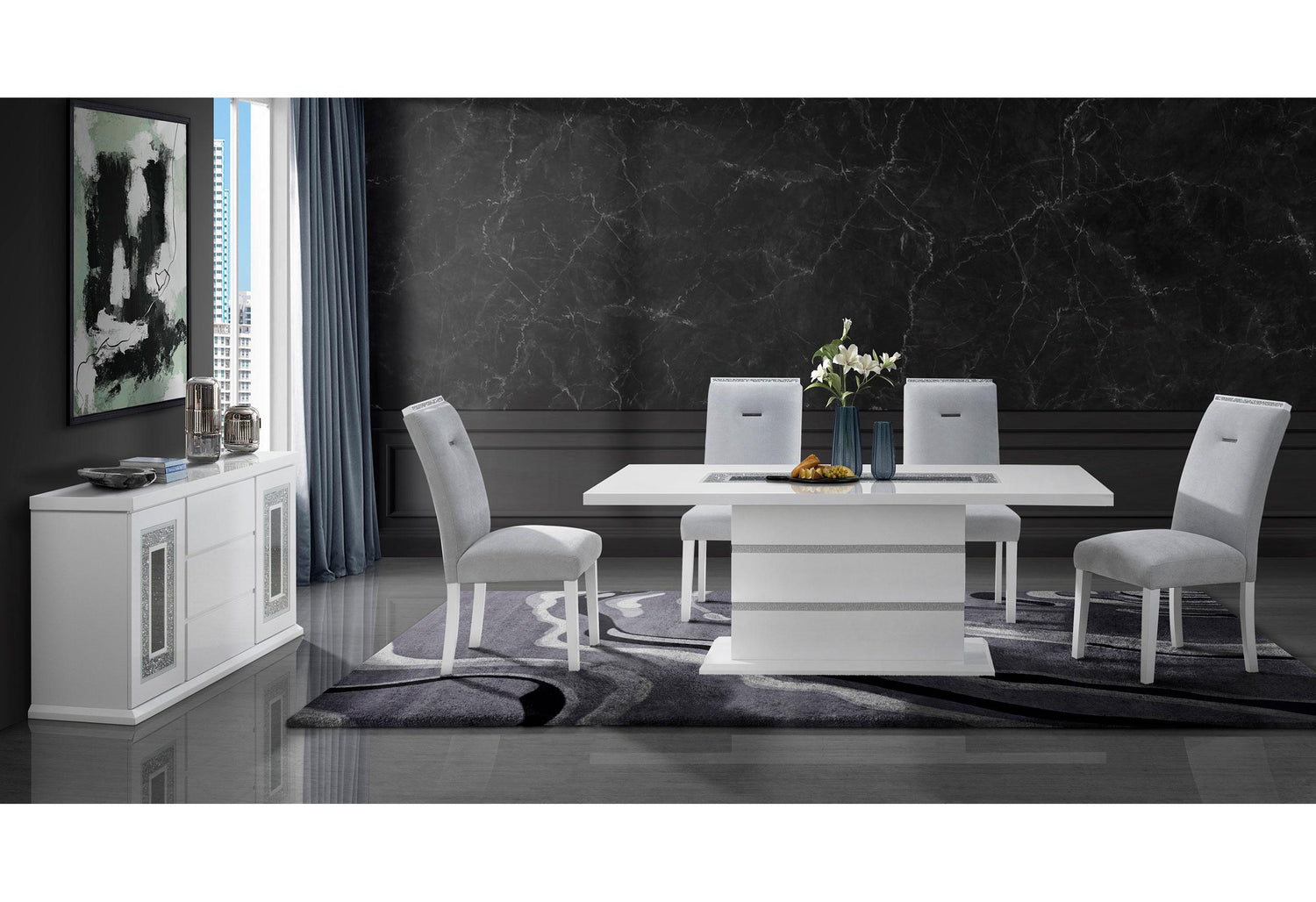 MONACO WHITE DINING TABLE + MONACO DINING CHAIR