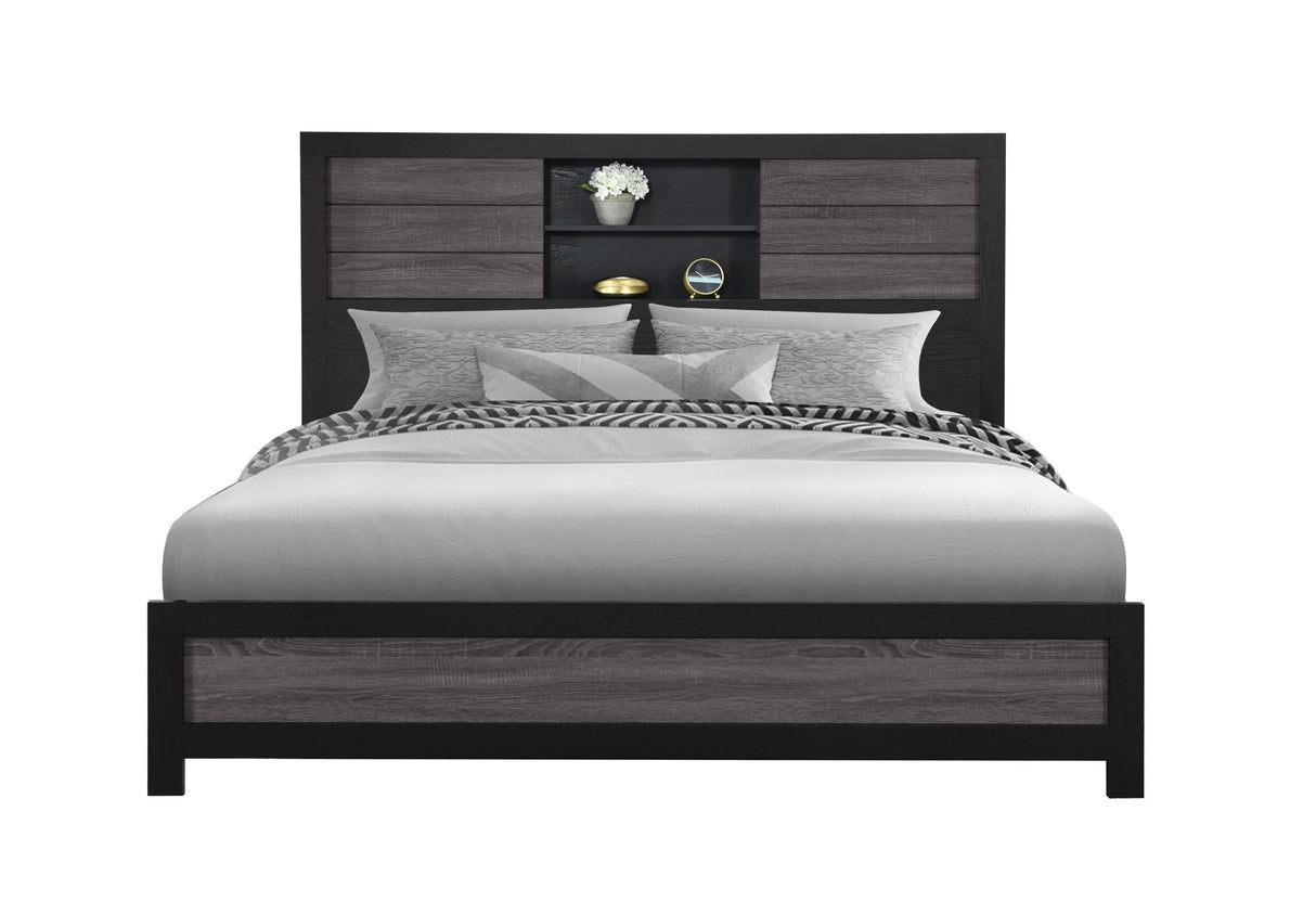 LISBON GREY/BLACK BOOKCASE KING BED