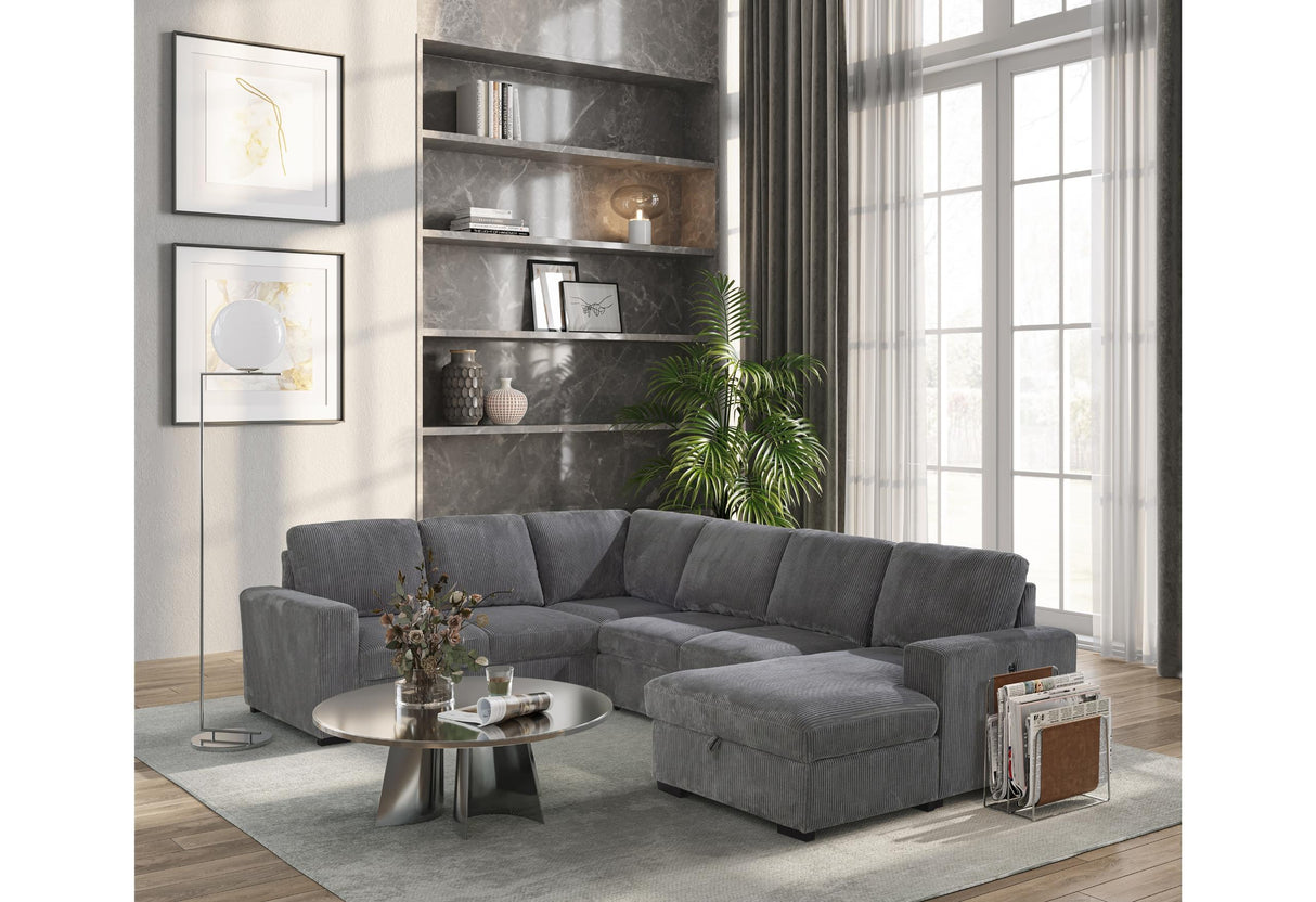 U2660 Grey Sectional W/Pull Out Sofa Bed