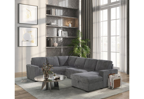 U2660 Grey Sectional W/Pull Out Sofa Bed