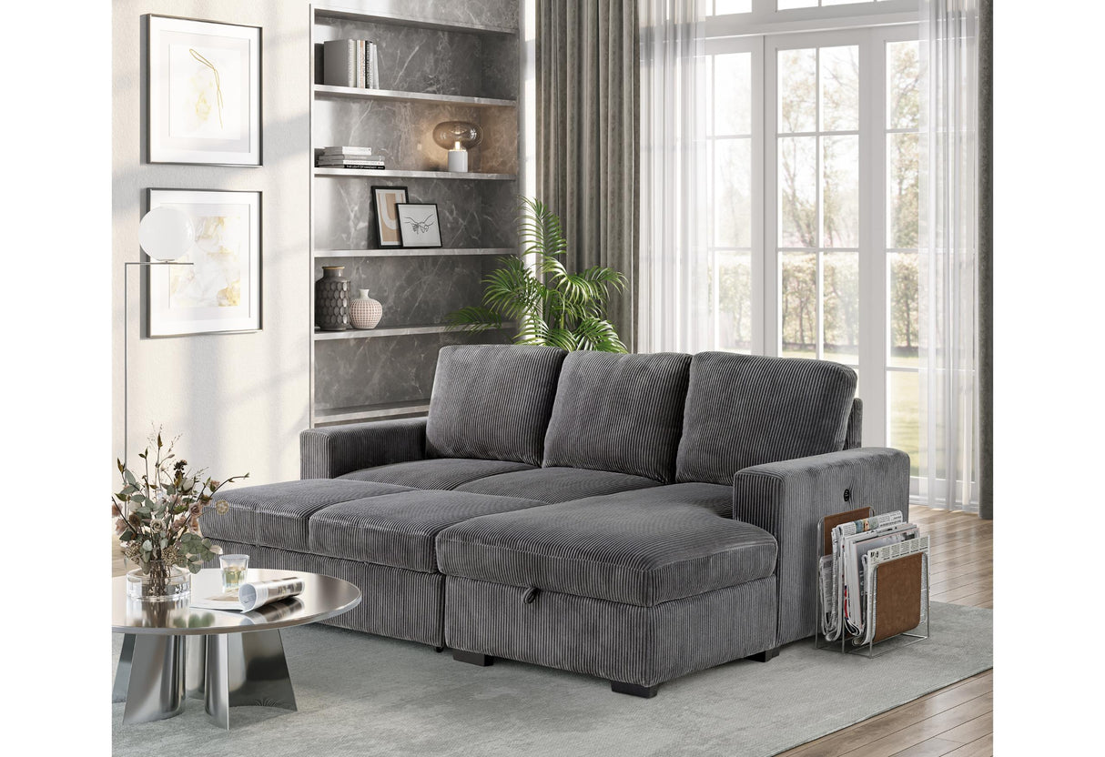 U2660 GREY L SOFA BED SECTIONAL WITH PULLOUT